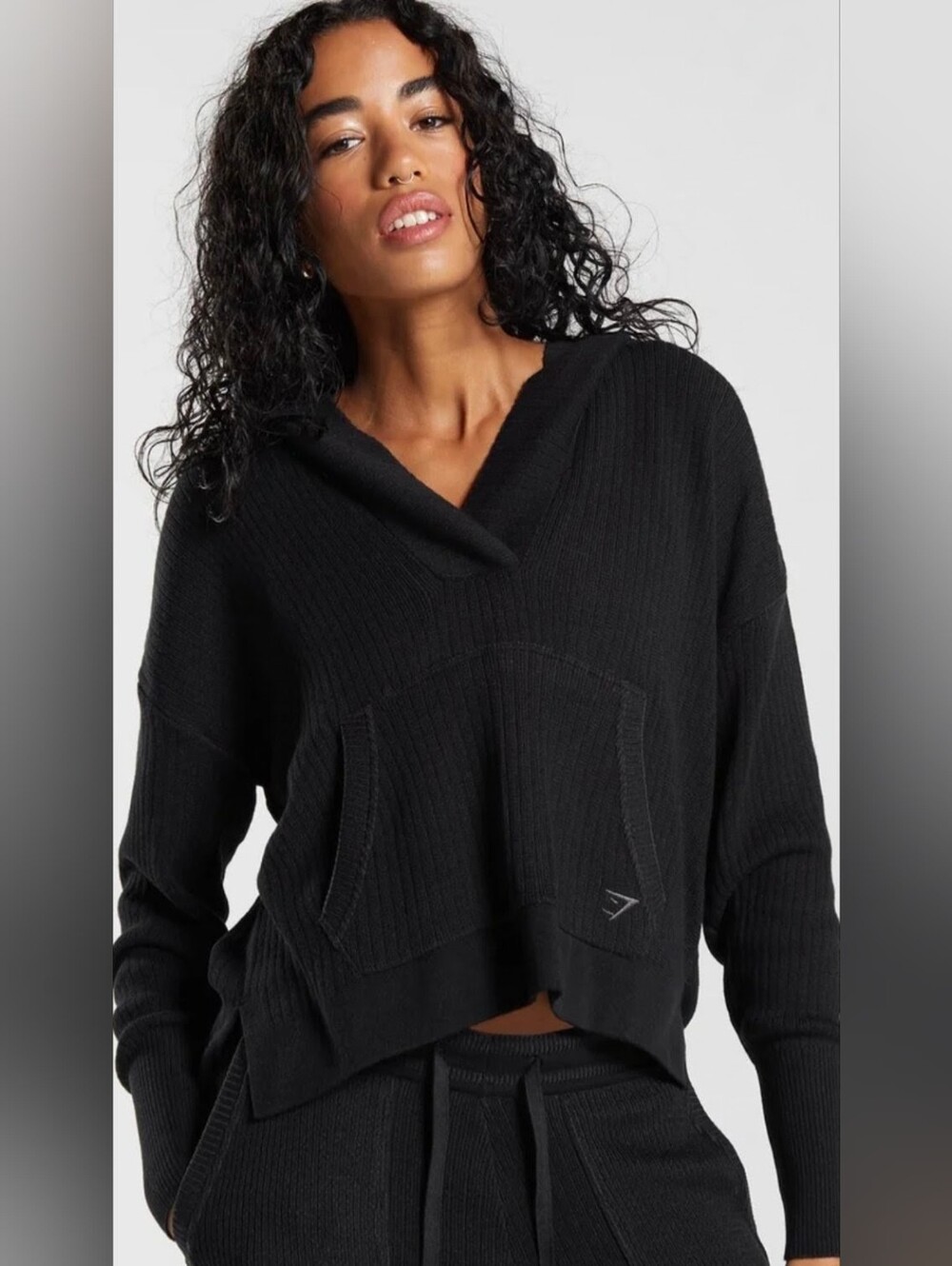 Gymshark Pause Knitwear Hoodie Oversized Hooded Sweater Black Dark Grey XL
